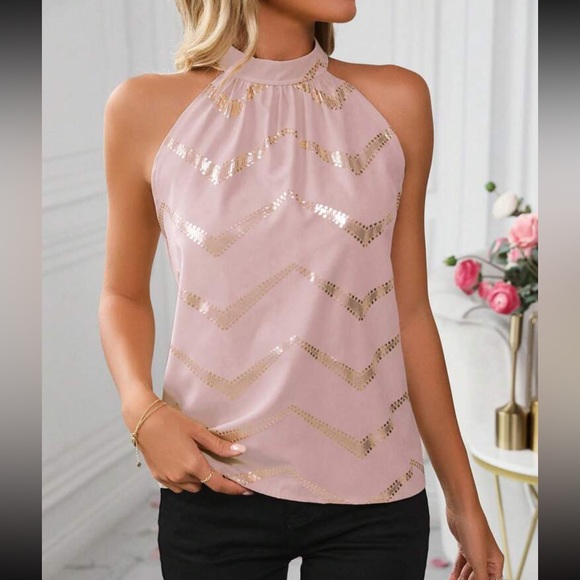 Boho gold chevron print tie back halter top - Picture 11 of 15